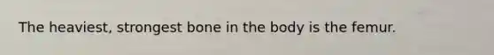 The heaviest, strongest bone in the body is the femur.
