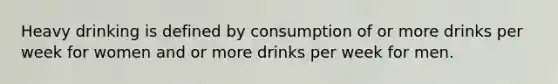 Heavy drinking is defined by consumption of or more drinks per week for women and or more drinks per week for men.