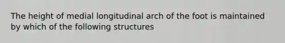 The height of medial longitudinal arch of the foot is maintained by which of the following structures