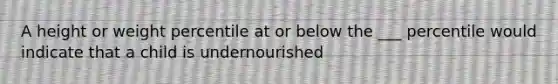 A height or weight percentile at or below the ___ percentile would indicate that a child is undernourished