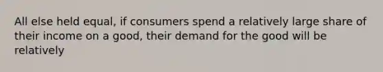 All else held equal, if consumers spend a relatively large share of their income on a good, their demand for the good will be relatively