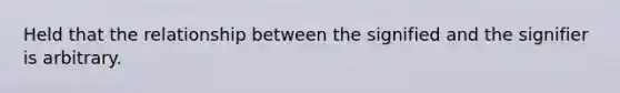 Held that the relationship between the signified and the signifier is arbitrary.