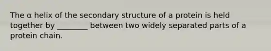 The α helix of the <a href='https://www.questionai.com/knowledge/kRddrCuqpV-secondary-structure' class='anchor-knowledge'>secondary structure</a> of a protein is held together by ________ between two widely separated parts of a protein chain.