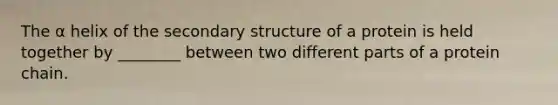 The α helix of the secondary structure of a protein is held together by ________ between two different parts of a protein chain.