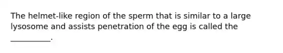 The helmet-like region of the sperm that is similar to a large lysosome and assists penetration of the egg is called the __________.