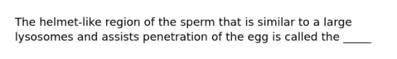 The helmet-like region of the sperm that is similar to a large lysosomes and assists penetration of the egg is called the _____