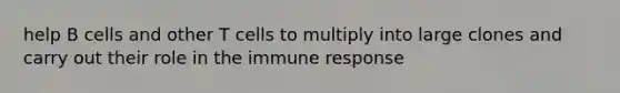 help B cells and other T cells to multiply into large clones and carry out their role in the immune response