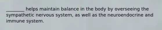 ________ helps maintain balance in the body by overseeing the sympathetic nervous system, as well as the neuroendocrine and immune system.