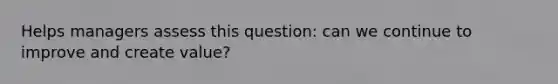 Helps managers assess this question: can we continue to improve and create value?