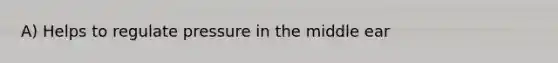 A) Helps to regulate pressure in the middle ear