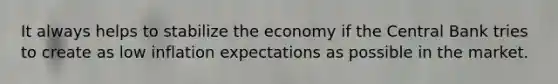 It always helps to stabilize the economy if the Central Bank tries to create as low inflation expectations as possible in the market.