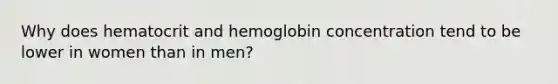 Why does hematocrit and hemoglobin concentration tend to be lower in women than in men?