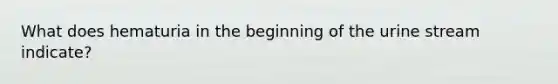 What does hematuria in the beginning of the urine stream indicate?
