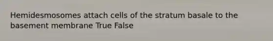 Hemidesmosomes attach cells of the stratum basale to the basement membrane True False