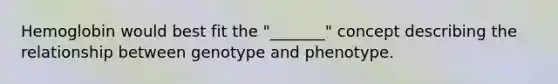 Hemoglobin would best fit the "_______" concept describing the relationship between genotype and phenotype.