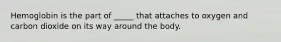 Hemoglobin is the part of _____ that attaches to oxygen and carbon dioxide on its way around the body.