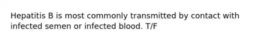 Hepatitis B is most commonly transmitted by contact with infected semen or infected blood. T/F