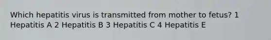 Which hepatitis virus is transmitted from mother to fetus? 1 Hepatitis A 2 Hepatitis B 3 Hepatitis C 4 Hepatitis E