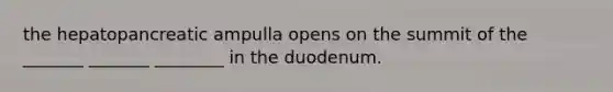 the hepatopancreatic ampulla opens on the summit of the _______ _______ ________ in the duodenum.