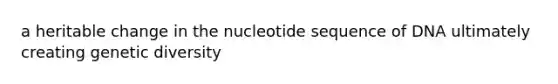 a heritable change in the nucleotide sequence of DNA ultimately creating genetic diversity