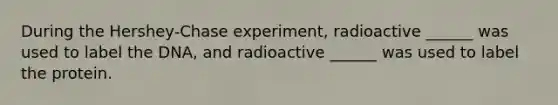 During the Hershey-Chase experiment, radioactive ______ was used to label the DNA, and radioactive ______ was used to label the protein.