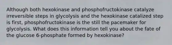 Although both hexokinase and phosphofructokinase catalyze irreversible steps in glycolysis and the hexokinase catalized step is first, phosphofructokinase is the still the pacemaker for glycolysis. What does this information tell you about the fate of the glucose 6-phosphate formed by hexokinase?