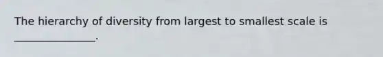The hierarchy of diversity from largest to smallest scale is _______________.