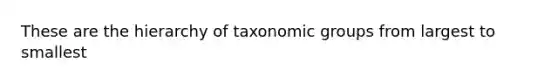 These are the hierarchy of taxonomic groups from largest to smallest