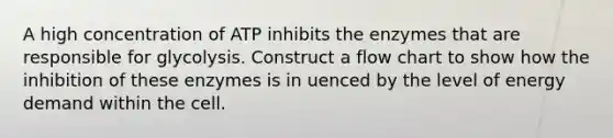 A high concentration of ATP inhibits the enzymes that are responsible for glycolysis. Construct a flow chart to show how the inhibition of these enzymes is in uenced by the level of energy demand within the cell.