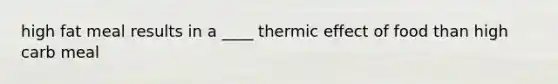 high fat meal results in a ____ thermic effect of food than high carb meal