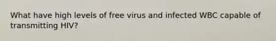 What have high levels of free virus and infected WBC capable of transmitting HIV?