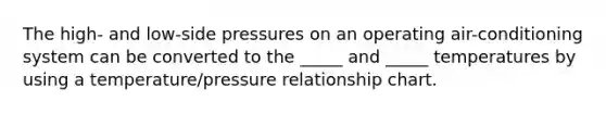 The high- and low-side pressures on an operating air-conditioning system can be converted to the _____ and _____ temperatures by using a temperature/pressure relationship chart.