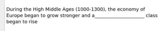 During the High Middle Ages (1000-1300), the economy of Europe began to grow stronger and a_____________________ class began to rise