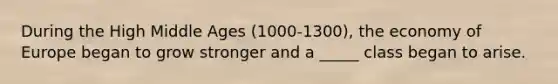 During the High Middle Ages (1000-1300), the economy of Europe began to grow stronger and a _____ class began to arise.