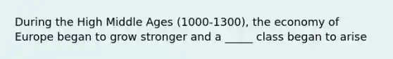 During the High Middle Ages (1000-1300), the economy of Europe began to grow stronger and a _____ class began to arise