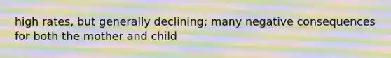 high rates, but generally declining; many negative consequences for both the mother and child