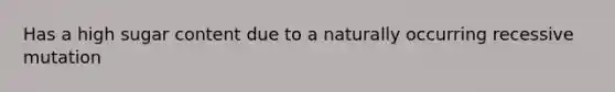 Has a high sugar content due to a naturally occurring recessive mutation