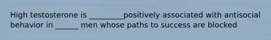 High testosterone is _________positively associated with antisocial behavior in ______ men whose paths to success are blocked