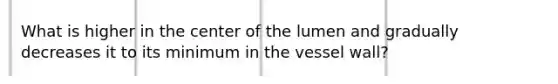 What is higher in the center of the lumen and gradually decreases it to its minimum in the vessel wall?