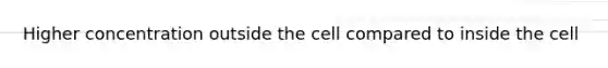 Higher concentration outside the cell compared to inside the cell