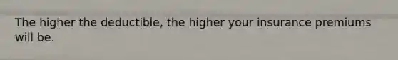 The higher the deductible, the higher your insurance premiums will be.