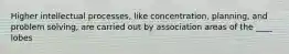 Higher intellectual processes, like concentration, planning, and problem solving, are carried out by association areas of the ____ lobes