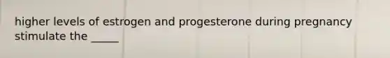 higher levels of estrogen and progesterone during pregnancy stimulate the _____
