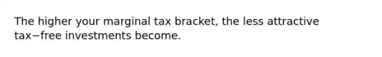 The higher your marginal tax​ bracket, the less attractive tax−free investments become.