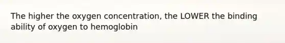 The higher the oxygen concentration, the LOWER the binding ability of oxygen to hemoglobin