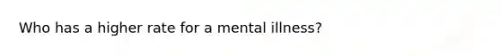 Who has a higher rate for a mental illness?