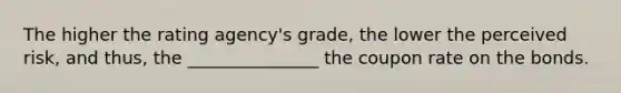 The higher the rating agency's grade, the lower the perceived risk, and thus, the _______________ the coupon rate on the bonds.