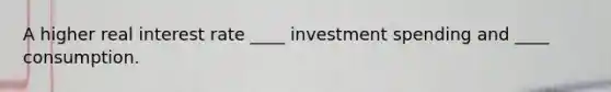 A higher real interest rate ____ investment spending and ____ consumption.