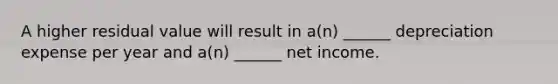 A higher residual value will result in a(n) ______ depreciation expense per year and a(n) ______ net income.