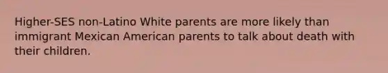 Higher-SES non-Latino White parents are more likely than immigrant Mexican American parents to talk about death with their children.